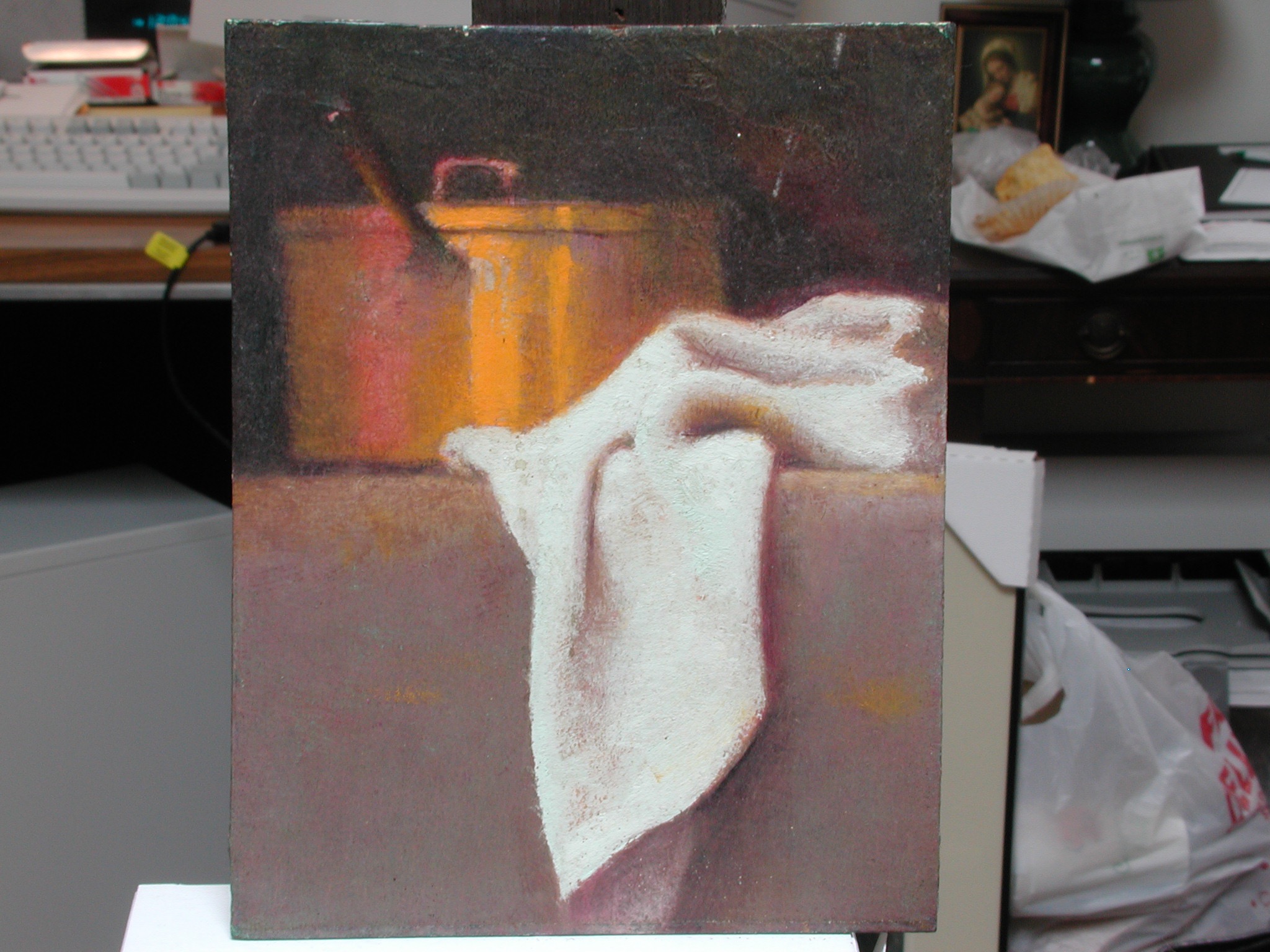 Still Life - Copper Pan with Lid and Cloth