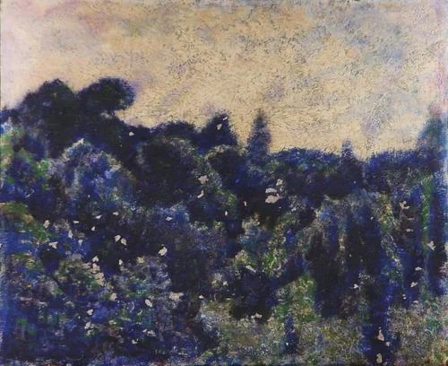 Field with Cedar Trees (blue and pink)